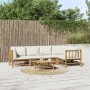 Set de muebles de jardín 6 piezas bambú y cojines blanco crema