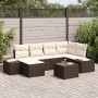 Conjunto de sofá de jardín 7 pcs Marrón y crema Poliratán