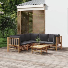 Set de muebles de jardín 6 piezas bambú con cojines gris oscuro Set de muebles de jardín 6 piezas bambú con cojines gris oscuro