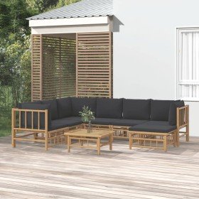 Set de muebles de jardín 8 piezas bambú con cojines gris oscuro en Conjuntos de jardín | Comprar online en Foro24
