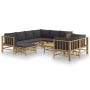 Set de muebles de jardín 10 pzas bambú con cojines gris oscuro