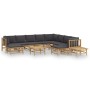 Set de muebles de jardín 12 pzas bambú con cojines gris oscuro