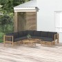 Set de muebles de jardín 9 piezas bambú con cojines gris oscuro