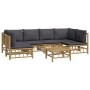 Set de muebles de jardín 7 piezas bambú con cojines gris oscuro