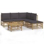 Set de muebles de jardín 6 piezas bambú con cojines gris oscuro