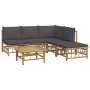 Set de muebles de jardín 6 piezas bambú con cojines gris oscuro