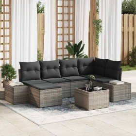 Conjunto de sofá de jardín con cojín 7 pcs Gris Poliratán