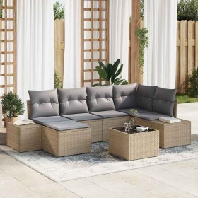 Conjunto de sofá de jardín 7 pcs beige y gris Poliratán