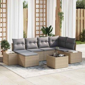 Conjunto de sofá de jardín 7 pcs beige y gris Poliratán