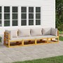 Set muebles de jardín 4 pzas madera maciza y cojines gris claro