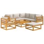 Set muebles de jardín 8 pzas madera maciza y cojines gris claro