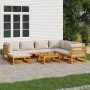 Set muebles de jardín 8 pzas madera maciza y cojines gris claro