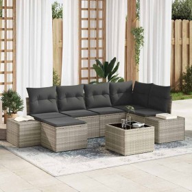 Conjunto de sofá de jardín con cojín 7 pcs Gris claro Poliratán
