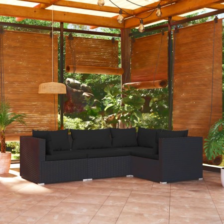 4-piece garden furniture set with black synthetic rattan cushions by vidaXL, Garden sets - Ref: Foro24-3101672, Price: 431,47...