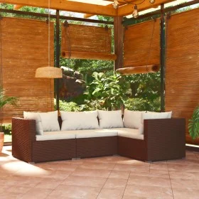 4-teiliges Gartenmöbel-Set und braune synthetische Rattankissen von vidaXL, Gartensets - Ref: Foro24-3101674, Preis: 364,11 €...
