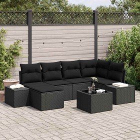 Conjunto de sofá de jardín con cojín 7 pcs Negro Poliratán