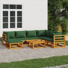 Set de muebles de jardín 8 pzas madera maciza con cojines verde