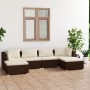 Set muebles de jardín 6 piezas y cojines ratán sintético marrón