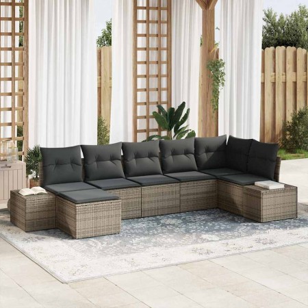 Conjunto de sofá de jardín con cojín 7 pcs Gris Poliratán