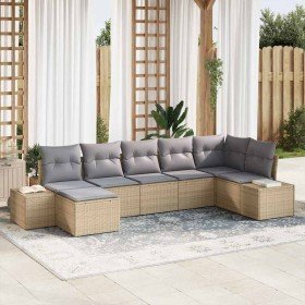 Conjunto de sofá de jardín con cojín 7 pcs Beige Poliratán