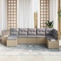 Conjunto de sofá de jardín con cojín 7 pcs Beige Poliratán