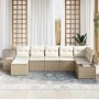 Conjunto de sofá de jardín con cojín 7 pcs Beige Poliratán