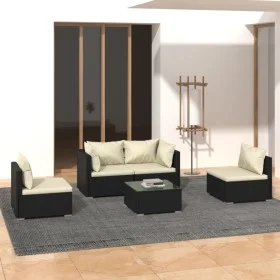Gartenmöbel Set 5 Stück und Kissen Kunststoff Rattan schwarz von vidaXL, Gartensets - Ref: Foro24-3102175, Preis: 414,96 €, R...