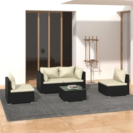 Garden furniture set, 5 pieces, with black synthetic rattan cushions. by vidaXL, Garden sets - Ref: Foro24-3102175, Price: 41...