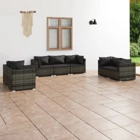 7-teiliges Gartenmöbel-Set und graue synthetische Rattankissen von vidaXL, Gartensets - Ref: Foro24-3102269, Preis: 680,69 €,...