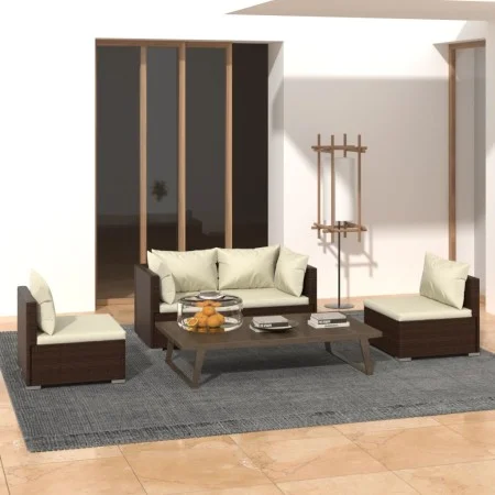 4-piece garden furniture set and brown synthetic rattan cushions by vidaXL, Garden sets - Ref: Foro24-3102170, Price: 361,54 ...