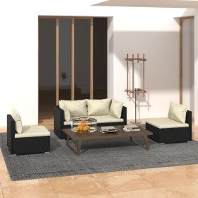 4-teiliges Gartenmöbel-Set und schwarze synthetische Rattankissen von vidaXL, Gartensets - Ref: Foro24-3102167, Preis: 407,38...