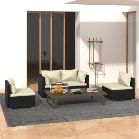 4-piece garden furniture set and black synthetic rattan cushions by vidaXL, Garden sets - Ref: Foro24-3102167, Price: 385,47 ...