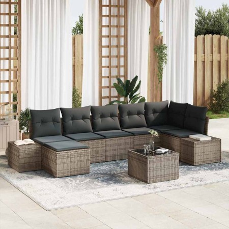 Conjunto de sofá de jardín con cojín 8 pcs Gris Poliratán