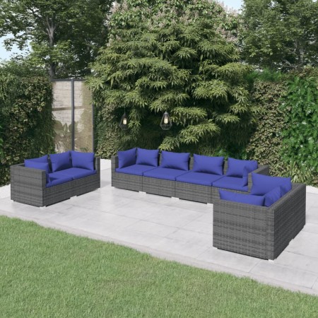 Garden furniture set 8 pieces and gray synthetic rattan cushions by vidaXL, Garden sets - Ref: Foro24-3102286, Price: 770,94 ...