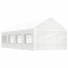 Cenador con techo polietileno blanco 8,92x4,08x3,22 m