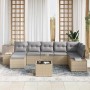 Conjunto de sofá de jardín con cojín 8 pcs Beige Poliratán