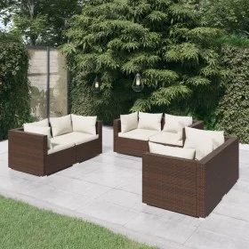 6-teiliges Gartenmöbel-Set und braune synthetische Rattankissen von vidaXL, Gartensets - Ref: Foro24-3102298, Preis: 547,69 €...