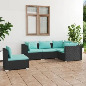 5-teiliges Gartenmöbel-Set und schwarze synthetische Rattankissen von vidaXL, Gartensets - Ref: Foro24-3102313, Preis: 447,19...