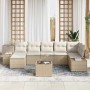 Conjunto de sofá de jardín con cojín 8 pcs Beige Poliratán