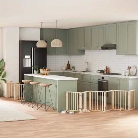 Puerta para perros plegable 15 paneles madera de álamo 750 cm