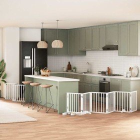 Puerta para perros plegable 9 paneles madera álamo blanca 450cm