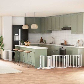 Puerta de perros plegable 15 paneles madera álamo blanca 750 cm