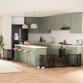 Puerta para perros plegable 9 paneles madera álamo negra 450 cm