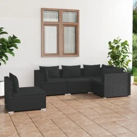 5-teiliges Gartenmöbel-Set und schwarze synthetische Rattankissen von vidaXL, Gartensets - Ref: Foro24-3102312, Preis: 489,09...