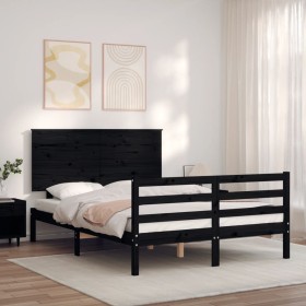 Estructura de cama con cabecero madera maciza negro 140x190 cm