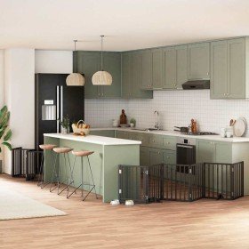 Puerta de perros plegable 15 paneles madera álamo negra 750 cm