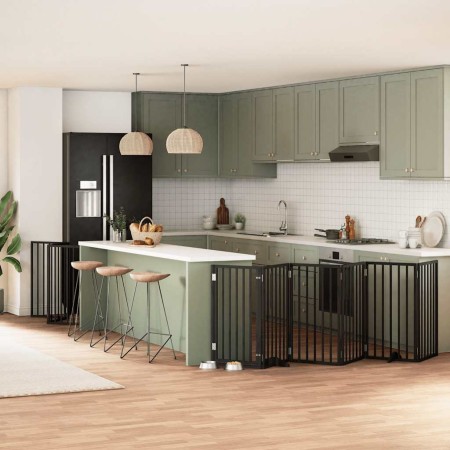 Puerta para perros plegable 9 paneles madera álamo negra 450 cm