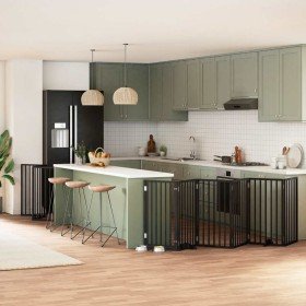 Puerta de perros plegable 12 paneles madera álamo negra 600 cm