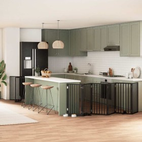 Puerta de perros plegable 15 paneles madera álamo negra 750 cm