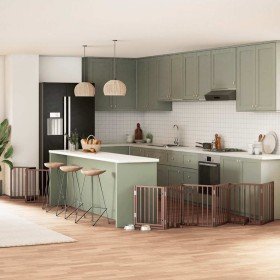 Puerta de perros plegable 9 paneles madera álamo marrón 450 cm